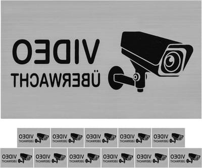 Stickerset VIDEO bewaakt 12 stuks - 10 x 6 cm - zelfklevende folie - waarschuwing voor camera bewaking - ShopVlot