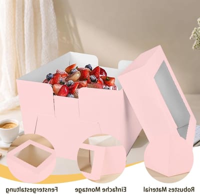 Set van 3 Taarttransportdozen met Kijkvenster, Ideaal voor Taarten tot 20 cm, Roze Cakeboxen voor Feesten en Verjaardagen