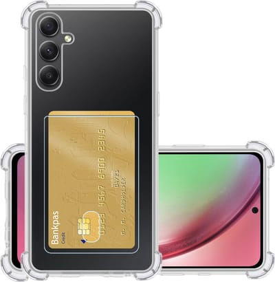 Hoesje - Geschikt voor Samsung Galaxy A54 - Met Pashouder en Kaarthouder - Telefoon Hoes Shockproof - Siliconen Case - Back Cover - Shock Proof - Pasjes Houder - Transparant
