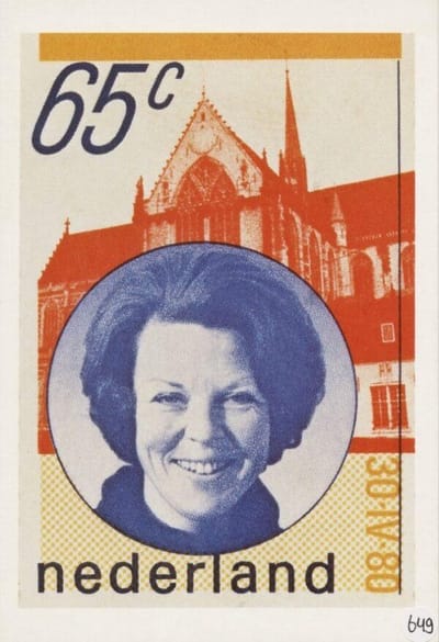 Briefkaart met afbeelding Koningin Beatrix postzegel