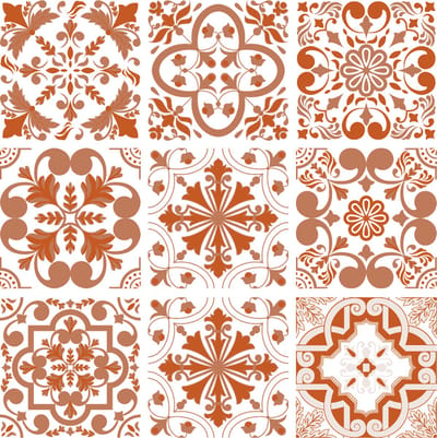 Set van 9 stickers 15 x 15cm Portugal terracotta - Portugese vintage motieven - badkamer, keuken en toilet - zelfklevend - peel and stick - decoratiestickers - plakfolie stickers - backsplash