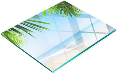 Decoratieve glazen snijplank voor in de keuken, tropisch strandmotief, 60x52 cm