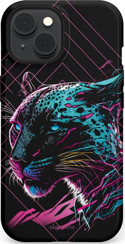 Casetastic hoesje geschikt voor Apple iPhone 15 - MagSafe - Dubbellaagse bescherming - Neon Jager - Fashion Case - Zwart Petrol
