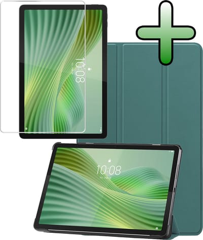 Hoesje Geschikt voor Lenovo Tab 10.1 inch - Met Screenprotector - Trifold Bookcase - Hard Cover - Hardcover Book Case - Tablet Hoes - Donkergroen