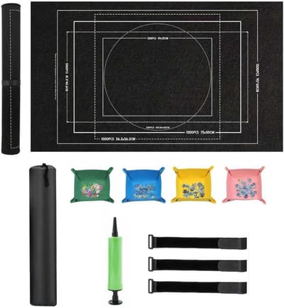 Puzzelmat Rol - Puzzelonderlegger Tapijt - Puzzels Opbergen - Oprolfunctie Sorteerschalen - 116 x 66 cm - Zwart