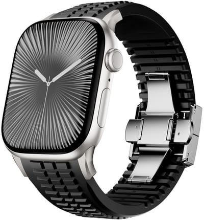 By Qubix - Geschikt voor Apple Watch bandje - Redefine siliconen band - Zwart - Geschikt voor Apple Watch 44 mm / 45 mm / 46 mm / 49 mm (Ultra 1,2 en 3)