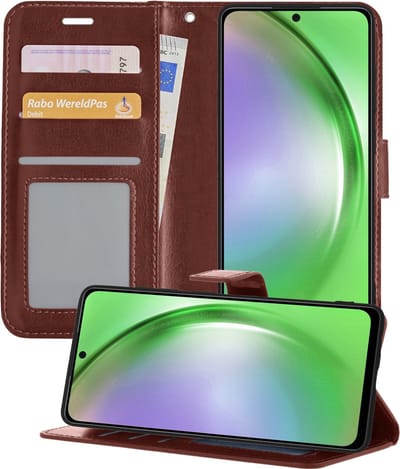 Hoesje - Met Pasjeshouder - Geschikt voor Samsung Galaxy A54 - Luxe Bookcase Portemonee - Flip Case - Kunstleer Book Case - Flipcase - Book Cover - Walletcase - Portemonneehoes - Telefoonhoesjes - Bruin