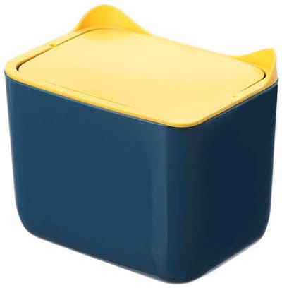 Afvalbak Bureau - Kleine Prullenbak - Kantoor Thuis - Drukdeksel Ontwerp - 17.5x12.5x15.5 cm - Blauw