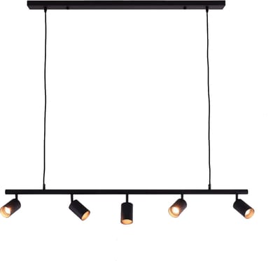 Hanglamp - 5 spots - mat zwart - 120cm