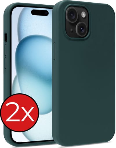 Hoesje - 2 Stuks - Geschikt voor Apple iPhone 15 - Sterk & Shockproof - Telefoonhoes - Back Cover - Case Siliconen - Telefoon Hoes - Donkergroen