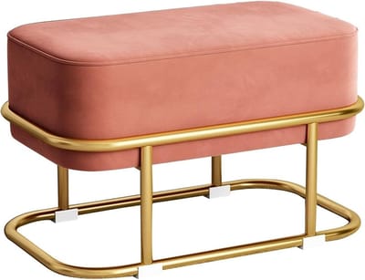 Voetenbank met voetenbankje, voetenbankje met fluwelen bekleding en metalen frame, rechthoekig bankje voor in de hal, paskamer, moderne voetenbank (kleur: sojaroze)