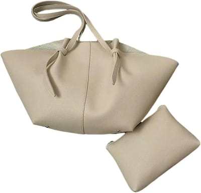 Schoudertas Dames - Tote Bag Set - Dagelijks Gebruik - Met Bijpassende Pouch - Grote Capaciteit - Wit Grijs Roze