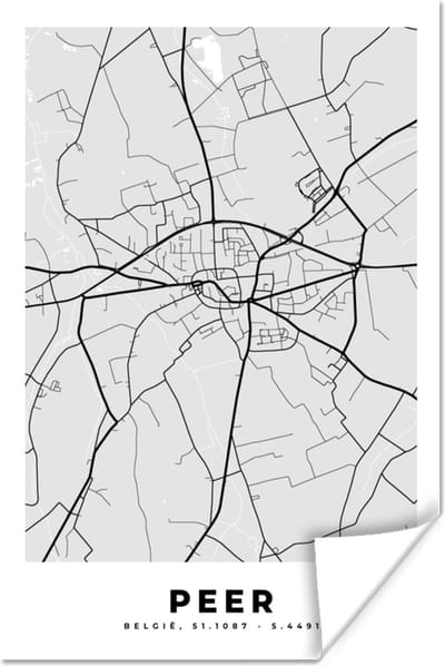 Poster België – Peer – Stadskaart – Kaart – Zwart Wit – Plattegrond - 120x180 cm XXL