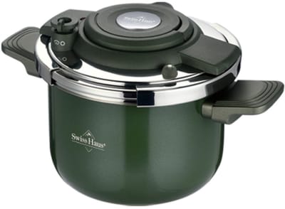 Swiss Haus® PC6LG Snelkookpan Inductie - 6 Liter / Ø 22 cm - PFAS Vrij - RVS Snelkookpannen Voor Alle Warmtebronnen - Pressure Cooker - Instant koken - Eenhandig Mechanisme - Groen