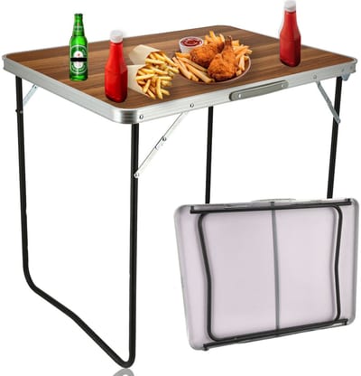 Klaptafel 80x60x70cm – Inklapbare Campingtafel Houten Look – Opvouwbare Tuintafel met Handvat – Vouwtafel voor Buiten – Camping en Tuin