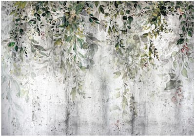 WALLARENA - Fotobehang - 250x175 cm - groene bladeren natuur beton voor slaapkamer en woonkamer