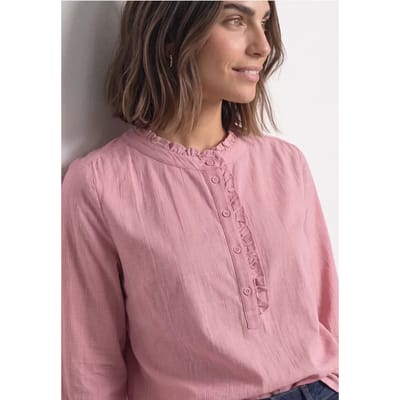 Corduroyblouse met lange mouwen en ruches