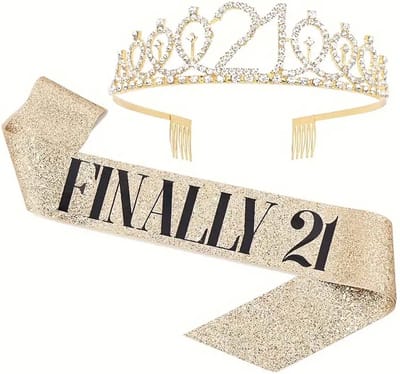 Snoes Finally 21 Kroon met Glitter Sjerp | Verjaardag versiering | Rose & Goud | Tiara volwassenen