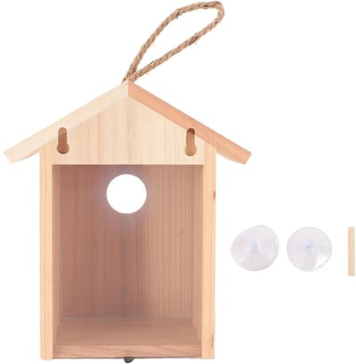 Cosensi - Houten Vogelhuisje met Zuignap voor Binnenobservatie van Vogels