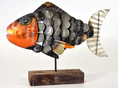 Waxinehouder vis - recycled metal - 23x27 cm