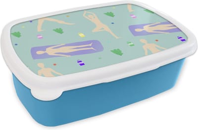 Broodtrommel Blauw - Lunchbox - Brooddoos - Yoga - Patronen - Zen - 18x12x6 cm - Kinderen - Jongen