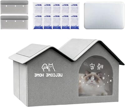 Verkoelend Kattenhol - Katten Grot - Hitte Ontlasting - Aluminiumfolie Ijszakken - 56 cm breed - Grijs