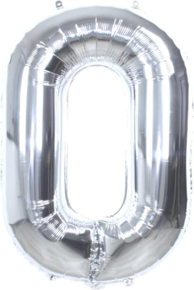 Folie Ballon Cijfer 0 Jaar Zilver 86Cm Verjaardag Folieballon Met Rietje