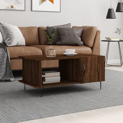 vidaXL - Salontafel - 90x50x40 - cm - bewerkt - hout - bruin - eikenkleur