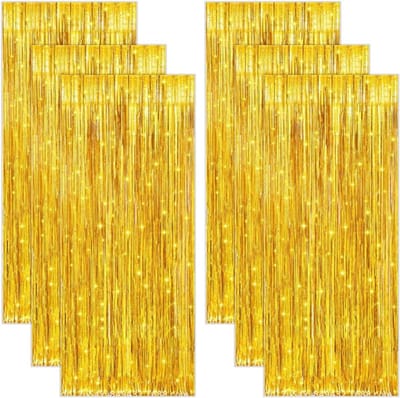 Zes Stuks Metallic Folie Oropel Gordijnen voor Feestdecoratie - 1 x 2 m Gouden Gordijnen voor Bruiloft en Verjaardagsfeest, Glanzend en Luxe Decor