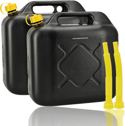 Jerrycan 20 Liter Set van 2 – Kunststof Brandstof Jerrycan Zwart met Schenktuit – Geschikt voor Benzine Diesel Olie – Brandstoftank 2x 20L – Jerrycan Brandstof Opslag Kunststof