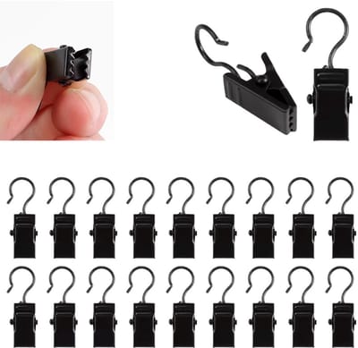 Haakjes met klem - Klemmetjes met haakje - 20 stuks - Zwart - 35MM hoog - Gordijnclips - Kaartenclips - Kleine items ophangen - Klemmen - Foto's ophangen - CHPN