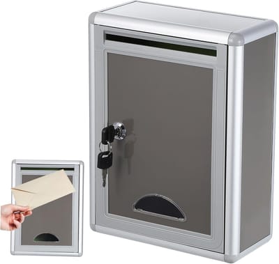 Brievenbus Met Slot - Postbus Wandmontage - Veilig Post Ontvangen - Waterdicht Aluminium - 28.5x21.5x10.5cm - Grijs