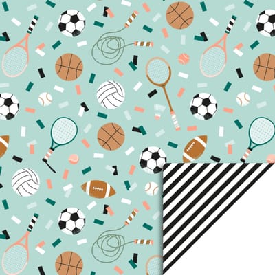 Het Inpakhuis - Cadeaupapier - Inpakpapier - Kadopapier - Sports Pistache - Stripes Black - Tennis - Voetbal - Basketbal - Volleybal - Honkbal - 70cm x 3mtr