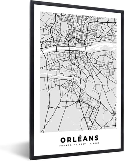 Fotolijst incl. Poster - Kaart - Stadskaart - Frankrijk - Orléans - Plattegrond - 40x60 cm - Posterlijst