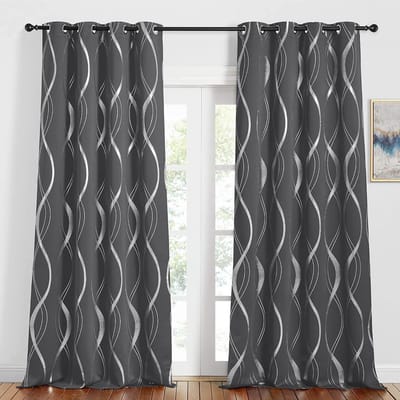 Dailygoods- Verduisteringsgordijnen warmte-isolerend - Gordijnset van 2 stuks - H 245 x B 140 cm - Zilveren folieprint - Geschikt voor woonkamer - Thermogordijnen
