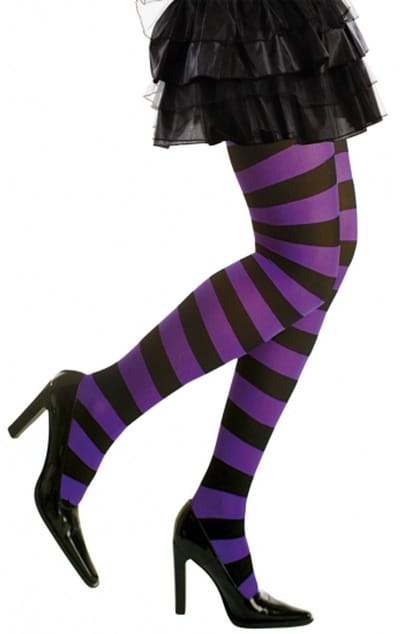 Heksen verkleedaccessoires panty zwart/paars voor dames maat XL
