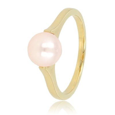 My Bendel - Ring Goudkleurig met Grote Roze Parel - Goudkleurige Ring - Grote Roze Parel - Tijdloze Schoonheid - met Luxe Cadeauverpakking | Sieraden Voor Dames | Maat 16.00 Mm / Maat 50