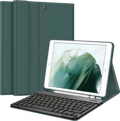 SP® Ipad Hoes met Toetsenbord - Toetsenbordhoes voor Ipad - Penhouder en Magnetisch Afneembaar Toetsenbord - Donkergroen - 30cm x 21cm x 4cm