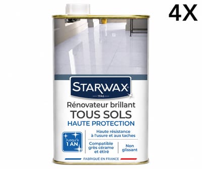 Starwax Glanzende Renovatie-Beschermer voor Binnenvloeren 1 Liter - Vermindert Krassen Beschermt en Geeft Glans - Geschikt voor Alle Vloeren - Tot 1 Jaar Bescherming - Set van 4 Flessen (4 L Totaal) - Voordeelverpakking