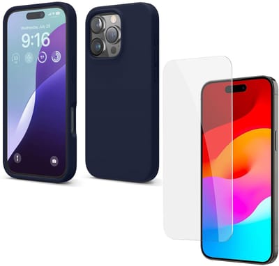 Solid hoesje Soft Touch Liquid Silicone Flexible TPU Rubber + Screenprotector- Geschikt voor: iPhone 16 Pro Max - Navy Blauw