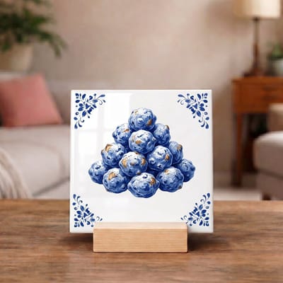 Delftsblauw Tegeltje 11x11 Blauwe Bessen – Keuken Decoratie en Foodie Cadeau