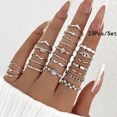 30 Stuks Boheemse Geometrische Knokkelringen Set Voor Vrouwen Goudkleur Vingerring Meisjes Mode Feest Sieraden Accessoires brown