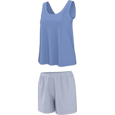 ESMARA Korte dames pyjama met linnen (Blauw, XS (32/34))