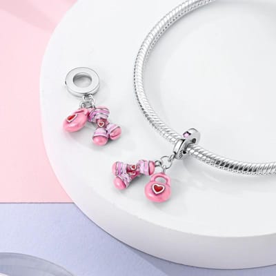 Charme Cuivre Rose Yoga Haltère Kettlebell Pendentif Convient aux Charms Plata Bracelets Authentiques Bijoux pour Femmes Artisanat DoItYourself Cadeau white