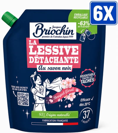 Le Briochin Lessive Peaux Sensibles Geconcentreerde Wasmiddel zonder Parfum 2.27 L - Set van 6 Stuks (13.62 L Totaal) - Ecocert Gecertificeerd Ecologisch - Made in France - Voordeelverpakking