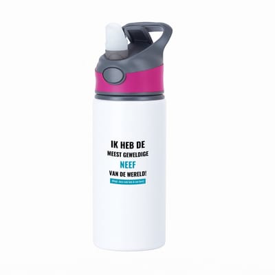 Hacebo® - ik heb de meest geweldige neef van wereld (klopt, deze mok heb ik van hem) waterfles met rietje roze - de meest geweldigste neef - verjaardagscadeau - verjaardag - cadeau - cadeautje voor neef - water fles - 650ML