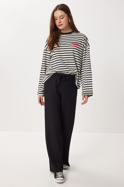 Hoge Taille Geweven Wijde Broek