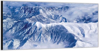 Dibond –Bergen in de Sneeuw– 200x100 Foto op Aluminium (Wanddecoratie van metaal)
