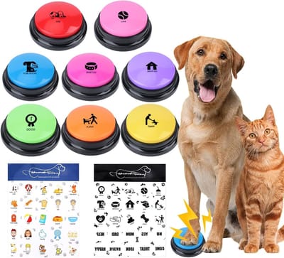 Gegraveerde Knoppen voor Honden, 8 Stuks voor Effectieve Honden Training, Inclusief Stickers en Interactie Buzzer