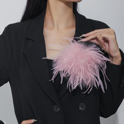 15CM Vintage Kunstveer Broche voor Vrouwen Franse Stijl Handgemaakt Overdreven Reversspelden Bruiloften Feest Sieraden Accessoires roze
